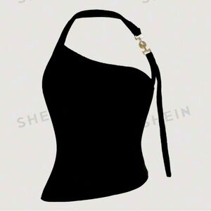 New Asymmetrical cross strap gold accent top~